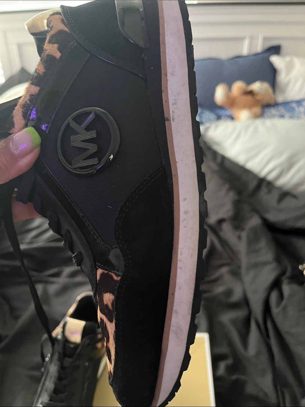 Michael Kors Black and Leopard Print Lace-Up Sneakers - Picture 6 of 7